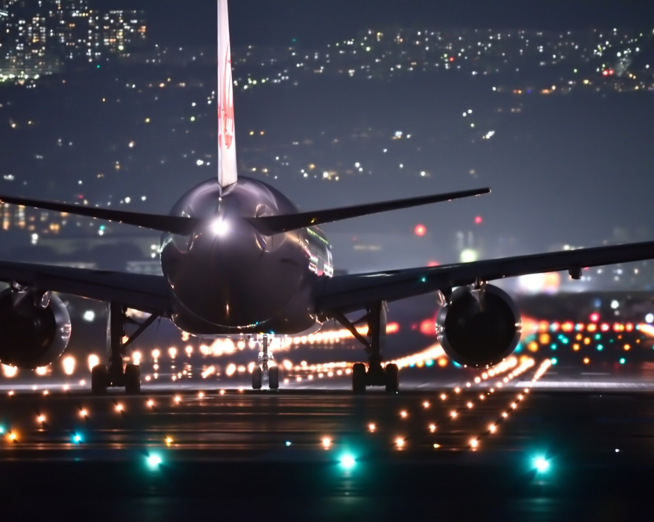 airplane on runway at night
